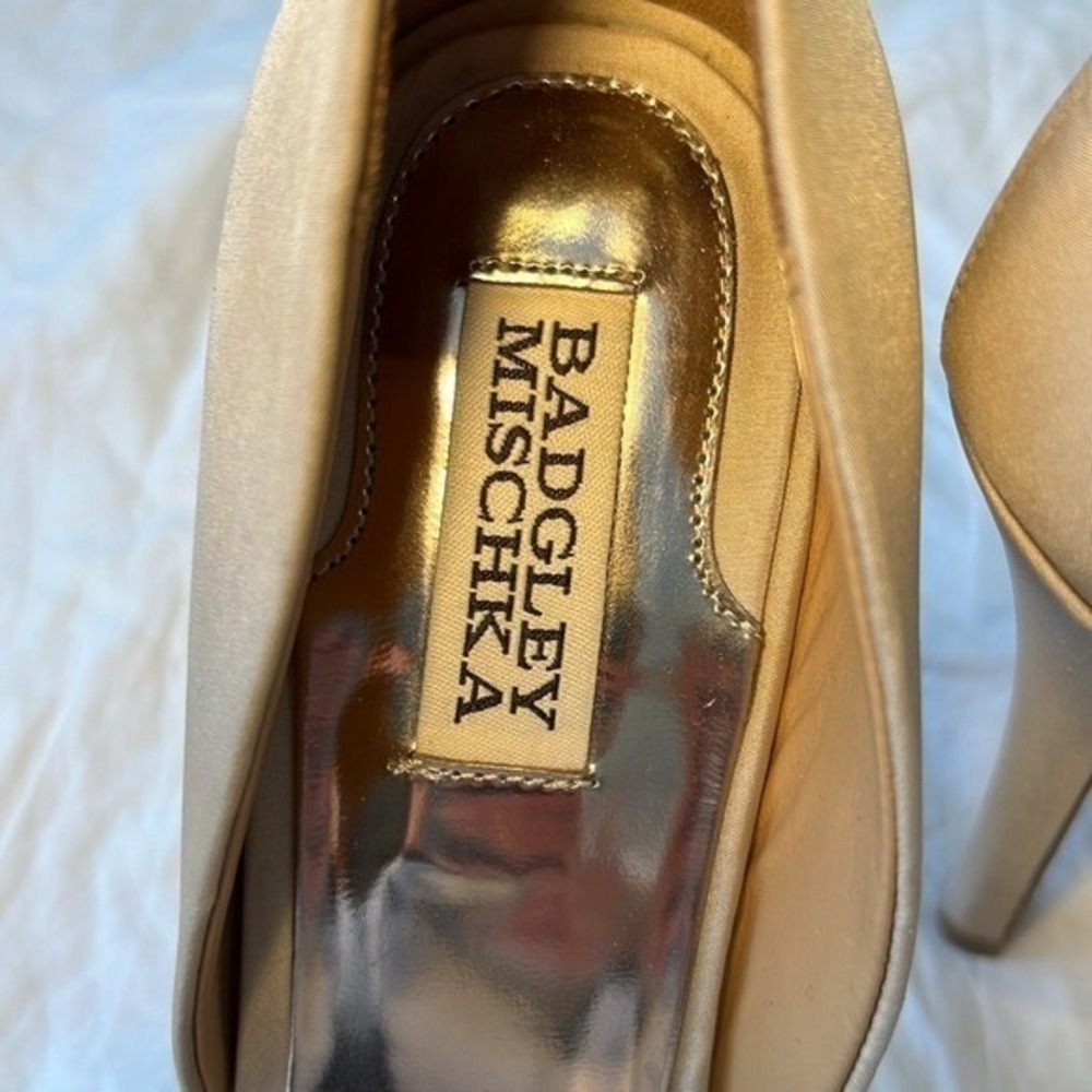 Badgley Mischka Rhinestone Silk Peeptoe Shoes Heels Open Toe Summer Blush 8.5 - Picture 5 of 16